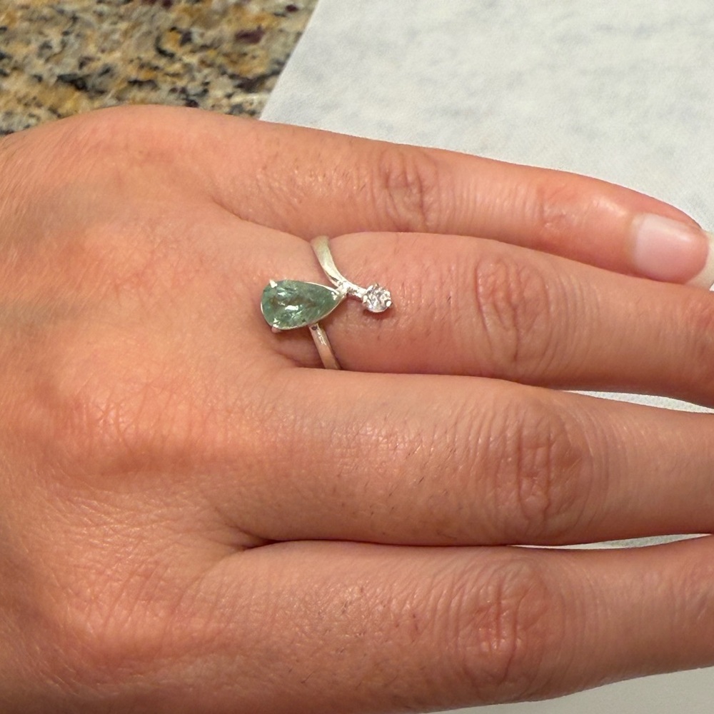 Handmade Natural Sky Blue Tourmaline & Zircon Gemstone 925 Silver Ring